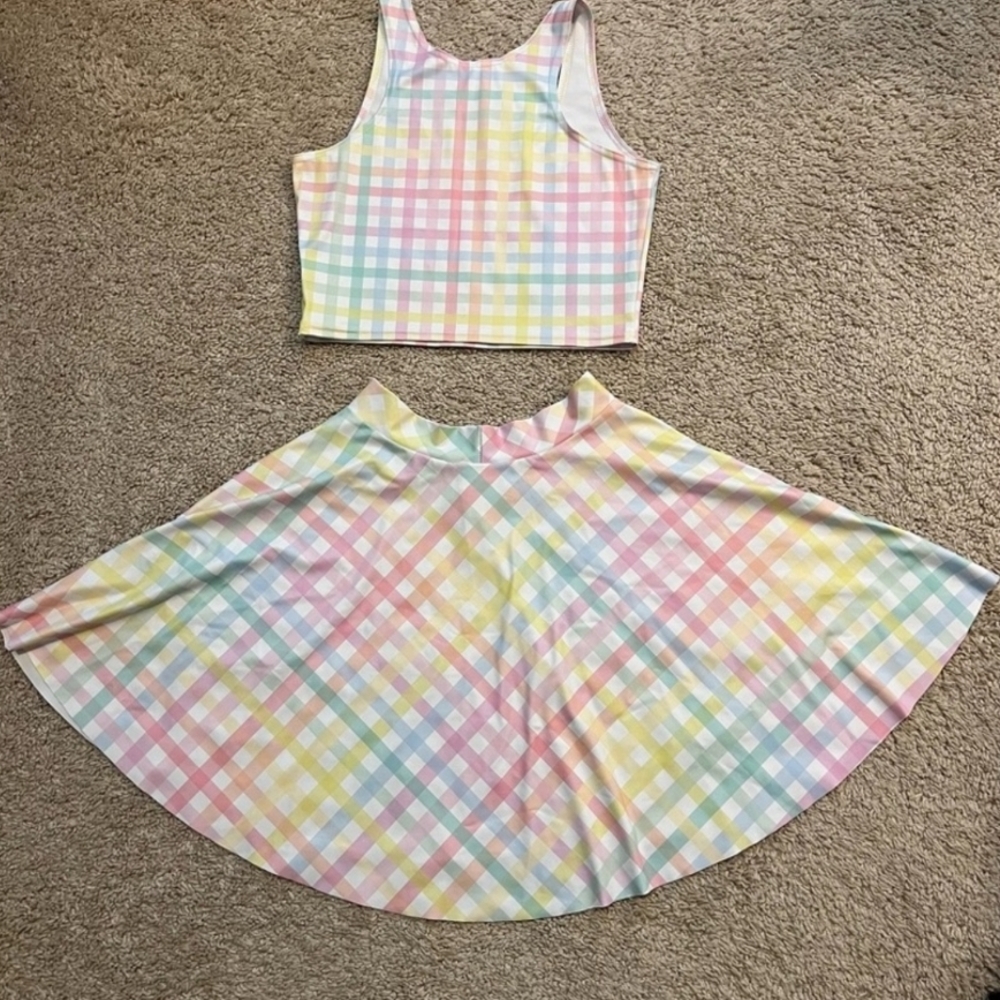 Rainbow Gingham Crop And Skirt Set